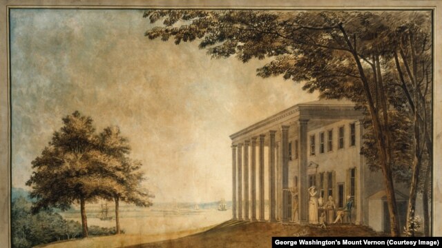 Benjamin Latrobe's "A View of Mount Vernon with the Washington Family" (Courtesy of George Washington's Mount Vernon)