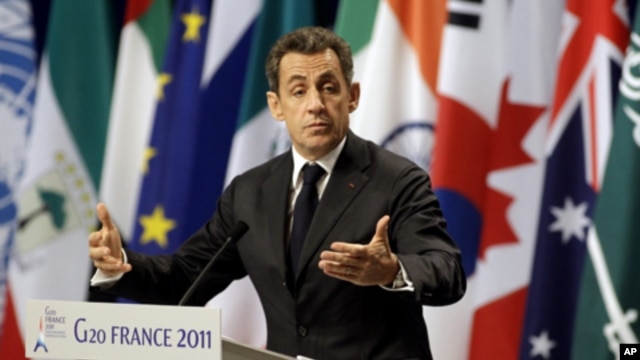 French President Nicolas Sarkozy at G20 summit in Cannes, Nov. 3, 2011.