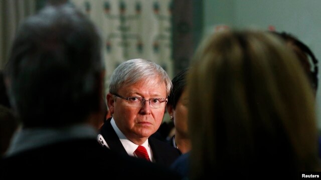 Thủ tướng Australia Kevin Rudd trong một cuộc họp báo ở Sydney. 