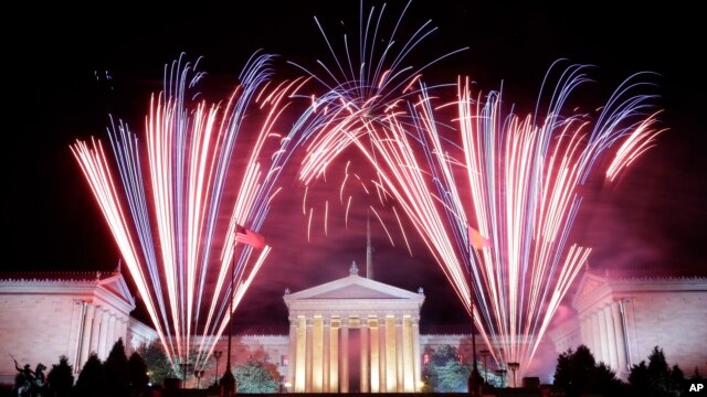 Fireworks explode over the Philadelphia Museum of Art during an Independence Day celebration, July 4, 2013, in Philadelphia.