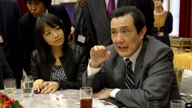 Taiwan's President Ma Ying-jeou discusses the bitter South China Sea island dispute between China and Japan at a Presidential Office press briefing in Taipei, Taiwan, January 31, 2013.