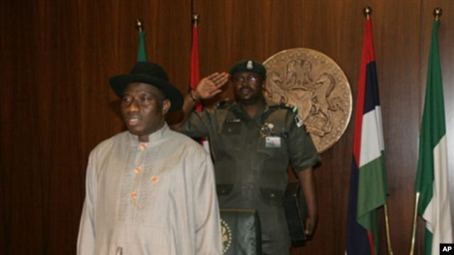 Nigeria's new acting president and commander-in-chief Goodluck Jonathan is pictured as he takes office in Abuja, 10 Feb 2010