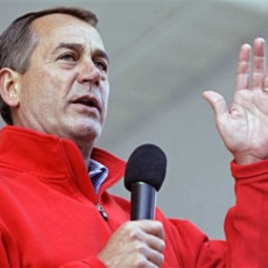 U.S. House Republican Leader John Boehner speaks during a rally in Zanesville, Ohio, 30 Oct 2010