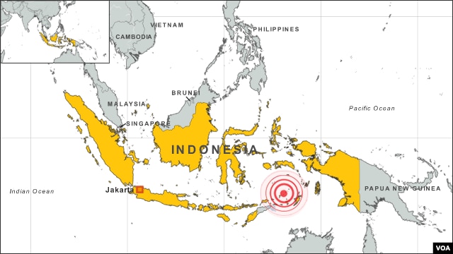 Location of earthquake near Saumlaki, Indonesia, December 10, 2012.