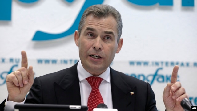 Russia's children rights ombudsman Pavel Astakhov speaks during a news conference in Moscow, January 17, 2013.