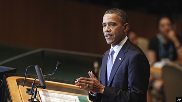 President Barack Obama addresses the 66th session of the United Nations General Assembly at U.N. headquarters, September 21, 2011.