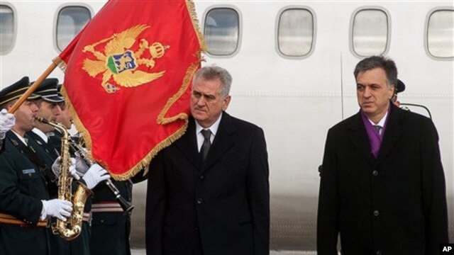Predsednici Srbije i Crne Gore, Tomislav Nikolić i Filip Vujanović, na aerodoromu Golubovci 18. januara 2013. 