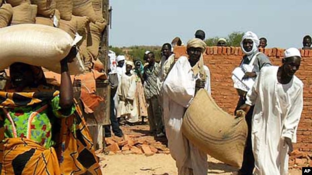 Des déplacés au Tchad recevant des sacs de graines du CICR  