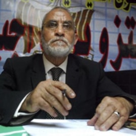 The leader of the Muslim Brotherhood, Egypt's largest opposition movement, Mohammed Badie talks during a conference on the 2010 Parliamentary Elections, in Cairo, 09 Nov 2010