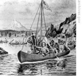 A drawing of Lewis and Clark expedition, also known as the "Corps of Discovery."