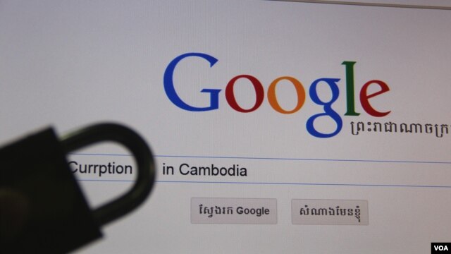 A photo of a Google Search Cambodia website. A leaked cybercrime draft law has increased concerns from human rights activists that the law could threaten online freedom in Cambodia. (Suy Heimkhemra/VOA Khmer)