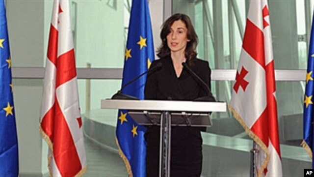 Georgia has accused Russia of organizing a series of explosions in recent months, which left one person dead, and Georgian Deputy Interior Minister Eka Zguladze speaks about the situation in Tbilisi, on Dec 7, 2010