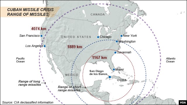 Các tên lửa của Nga đặt ở Cuba bao trùm tới hai phần ba nước Mỹ