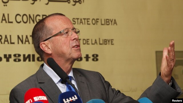United Nations Special Representative and Head of the UN Support Mission in Libya, Martin Kobler speaks during a news conference in Tripoli, Nov. 22, 2015