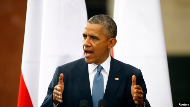 Tổng thống Mỹ Barack Obama phát biểu trong buổi lễ đánh dấu ngày 'Tự do' tại Warsaw, ngày 4/6/2014.  