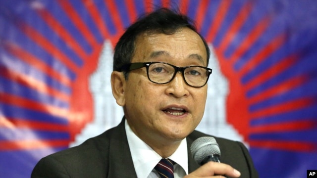 Cambodian opposition leader Sam Rainsy (2012 file photo).