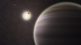 An artist's illustration of PH1, a planet discovered by volunteers from the Planet Hunters citizen science project. PH1, shown in the foreground, is the first reported case of a planet orbiting a double-star that, in turn, is orbited by a second distant p
