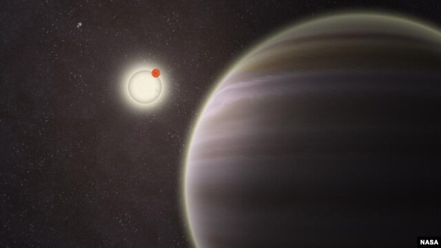 An artist's illustration of PH1, a planet discovered by volunteers from the Planet Hunters citizen science project. PH1, shown in the foreground, is the first reported case of a planet orbiting a double-star that, in turn, is orbited by a second distant p