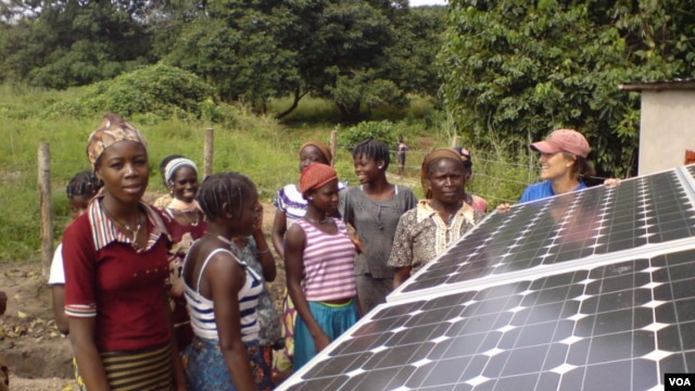 Photovoltaic cells in the solar panels, such as these in a village in Benin, convert sunlight into electricity (SELF)