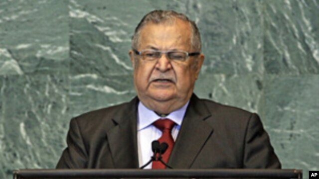President of Iraq, Jalal Talabani, addresses the 66th session of the United Nations General Assembly, Sept. 23, 2011