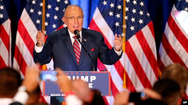 FILE - Former New York Mayor Rudy Giuliani speaks before Republican Presidential candidate Donald Trump in Youngstown, Ohio, Aug. 15, 2016.