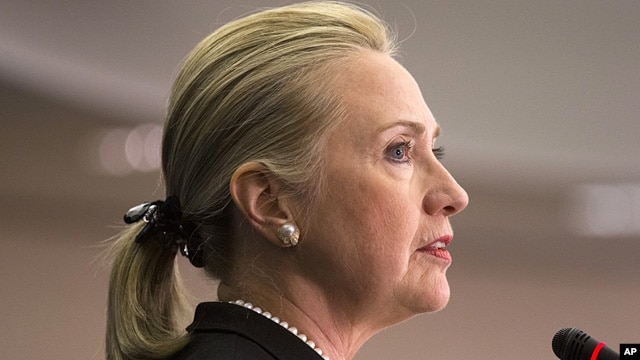 Secretary of State Hillary Rodham Clinton says the United States must continue sending diplomats and aid workers to the Arab world's emerging democracies, despite last month's deadly attack in Libya, Oct. 12, 2012. 