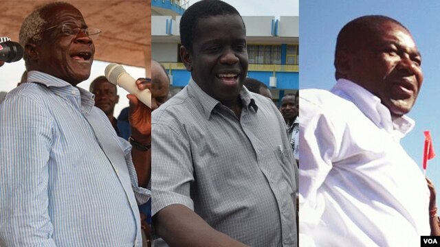 Afonso Dhlakama, Daviz Simango e Filipe Nyusi, candidatos à Presidência de Moçambique, para as eleições 2014