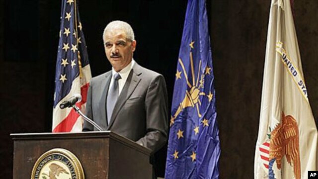Attorney General Eric Holder speaks in Indianapolis, February 18, 2011 (file photo)