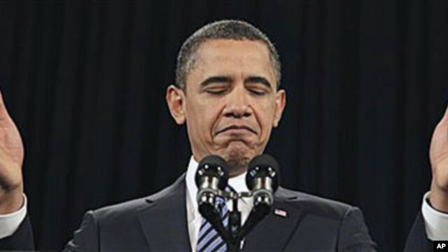 President Barack Obama gestures as he speaks at the US Chamber of Commerce in Washington, February 7, 2011