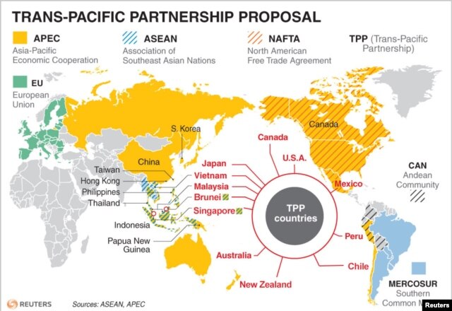 Các nước trong Hiệp định Đối tác Xuyên Thái Bình Dương TPP.