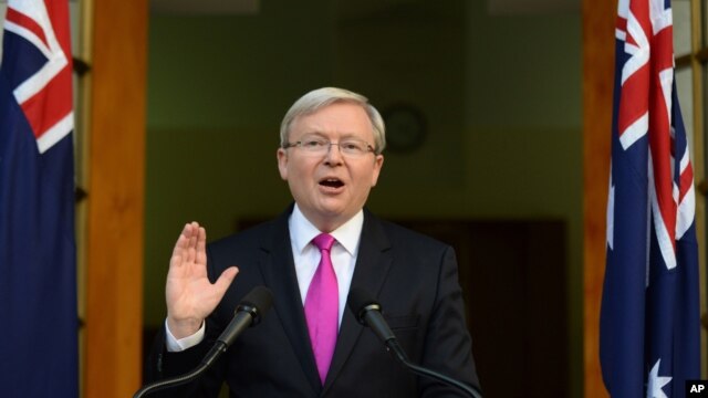 Thủ tướng Australia Kevin Rudd phát biểu tại một cuộc họp báo ở Canberra, ngày 4/8/2013. 