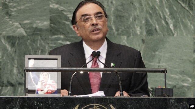 Asif Ali Zardari, President of Pakistan, addresses the 67th session of the United Nations General Assembly at U.N. headquarters Sept. 25, 2012.
