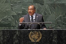 Michel Sidibé, Executive Director of UNAIDS, addresses diplomats in the United Nations General Assembly for the high-level UN conference on the global AIDS response, at UN Headquarters in New York, June 8, 2011