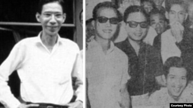 Nhà báo Chu Tử Chu Văn Bình, hình bên trái, chụp hồi làm chủ nhiệm nhật báo Sống, Sài Gòn, trước khi bị bắn. Phải, sau một tuần nằm bệnh viện sau khi bị bắn, ông Chu Tử, tay cầm khăn che miệng đứng sau nhà văn Duyên Anh (ngồi) và giữa nhà văn Nguyễn Thụy 