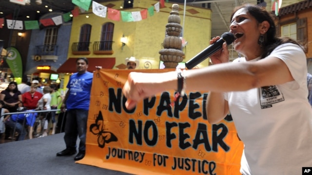 Georgia Latino Alliance for Human Rights member Adelina Nicholls of Mexico joins undocumented immigrants participating in a 'No Papers No Fear' event, Atlanta, August 25, 2012.