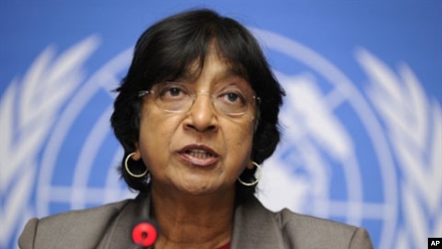 United Nations High Commissioner for Human Rights Navy Pillay attends a press conference on the situation on Tunisia at the UN Offices in Geneva, 19 Jan 2011