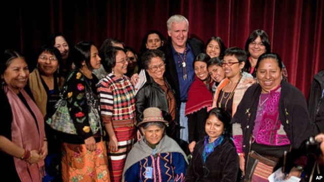 'Avatar' director James Cameron with some of the indigenous people who attended a recent screening of the film.