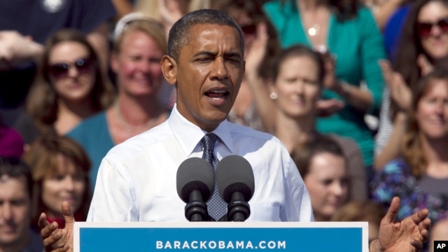 President Barack Obama speaks at a campaign rally in Golden, Colorado, Sept. 13, 2012. 