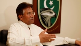 Former Pakistani president Pervez Musharraf speaks during an interview with Reuters in Dubai, January 8, 2012 file photo. 