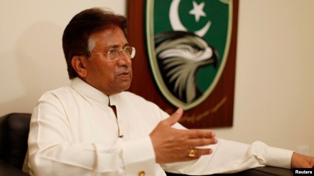 Former Pakistani president Pervez Musharraf speaks during an interview with Reuters in Dubai, January 8, 2012 file photo. 