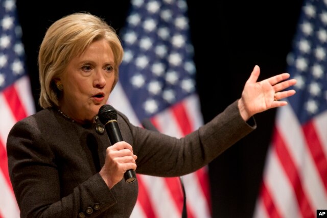 Democratic presidential candidate Hillary Clinton speaks during a campaign event at the Jewish Federation of Greater Des Moines in Des Moines, Iowa, Jan. 26, 2016.