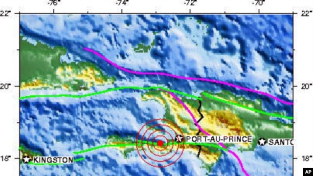 A United States Geological Survey map showing the location of Haiti's latest 6.1 magnitude earthquake, 20 Jan 2010