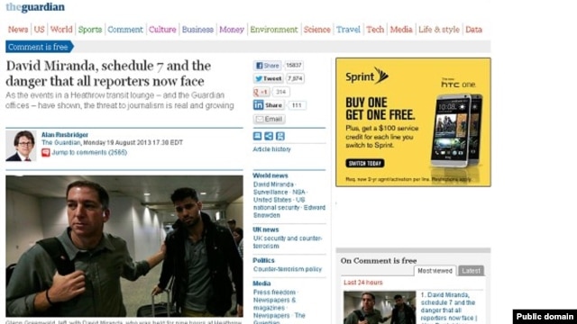 Guardian newspaper front page, Aug. 20, 2013