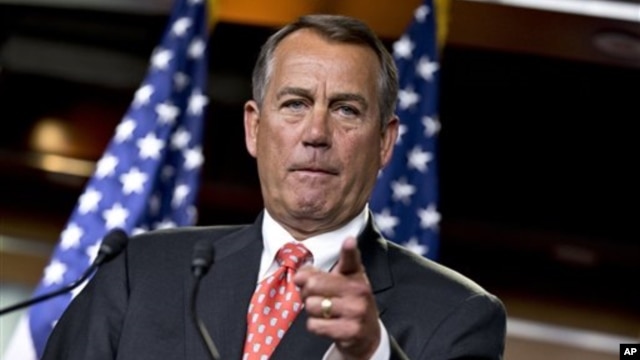 House Speaker John Boehner of Ohio speaks to reporters after private talks with Treasury Secretary Timothy Geithner about the fiscal cliff negotiations, on Capitol Hill in Washington, November 29, 2012.