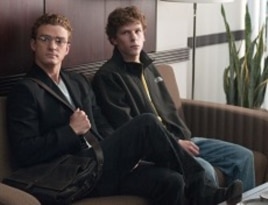 Justin Timberlake, left, and Jesse Eisenberg in Columbia Pictures' "The Social Network."