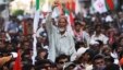 A supporter of Pakistan's Muttahida Quami Movement (MQM) political party chants slogans during a protest against Imran Khan, leader of the Pakistan Tehreek-e-Insaf political party, in Karachi, May 20, 2013. 