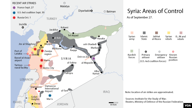 Syria: areas of control, as of Sept. 27, 2015