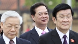 Thủ tướng Việt Nam Nguyễn Tấn Dũng, Tổng Bí thư Nguyễn Phú Trọng (trái) và Chủ tịch nước Trương Tấn Sang.