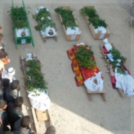 Anti-government protesters pray next to the bodies of people who were among the Sunni Muslims killed, in Hula near Homs, Syria, November 2, 2011.