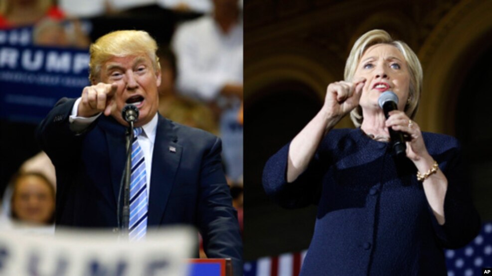 Ứng cử viên tổng thống Đảng Cộng hòa Donald Trump (trái) và ứng cử viên tổng thống Đảng Dân chủ Hillary Clinton (phải).